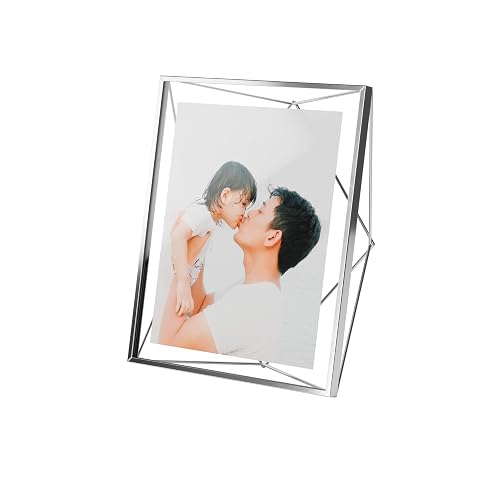 Umbra Prisma Marco de fotos 8x10 (20,32 x 25,4 cm): expositor metálico flotante para pared o escritorio, ideal para fotos, obras de arte, ilustraciones y más, cromado