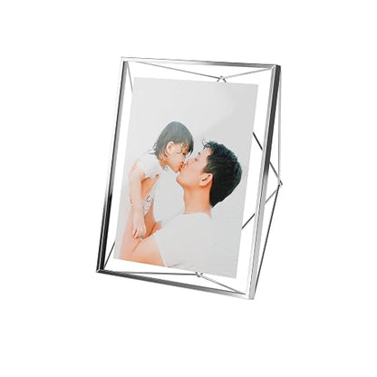 Umbra Prisma Marco de fotos 8x10 (20,32 x 25,4 cm): expositor metálico flotante para pared o escritorio, ideal para fotos, obras de arte, ilustraciones y más, cromado