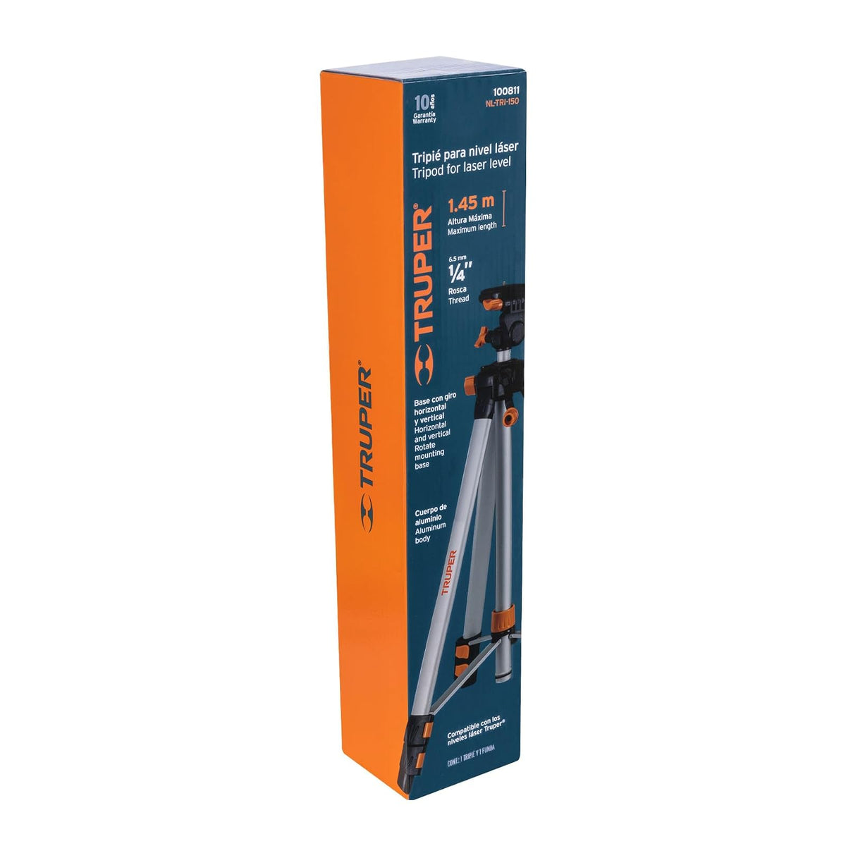 Truper NL-TRI-150, Tripié telescópico para nivel láser, altura máxima 1.45 m