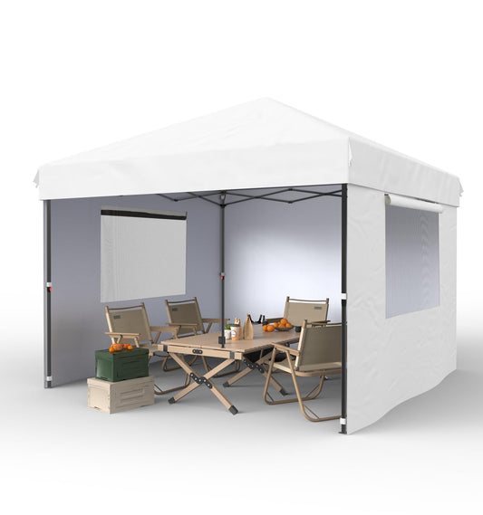 Toldo desplegable de 10 x 10 pulgadas con 4 paredes laterales – Tienda de campaña fácil de subir con un botón – 1 bolsa de rodillo, 3 altura ajustable, 4 bolsas de peso para cubierta, jardín, deportes