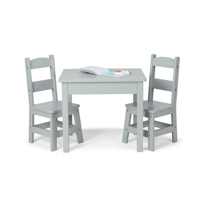 Melissa & Doug Mesa y 2 Sillas de Madera, Muebles Infantiles, Color Gris