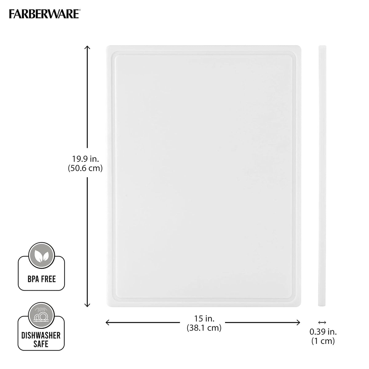 FARBERWARE - Tabla de cortar de plástico extragrande, 15 x 20 pulgadas, apta para lavaplatos, con ranura para jugos, superficie antideslizante, duradera, color blanco