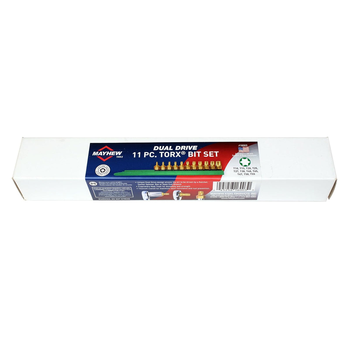 Mayhew Tools 16003 Juego de brocas de doble accionamiento de perfil bajo, 11 piezas Torx, revestimiento de titanio