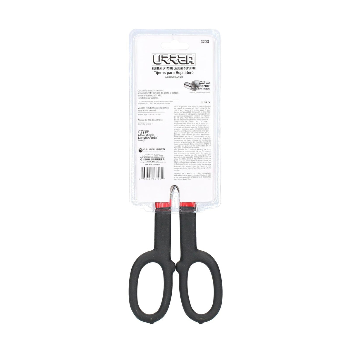 Urrea 320G Tijera para hojalatero con mango rubber grip 10"
