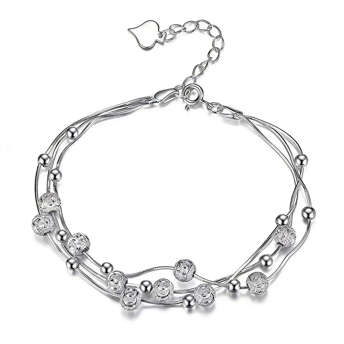 XYPHIELLE Pulsera Mujer Plata 925 - Triple Cadena con Cuentas