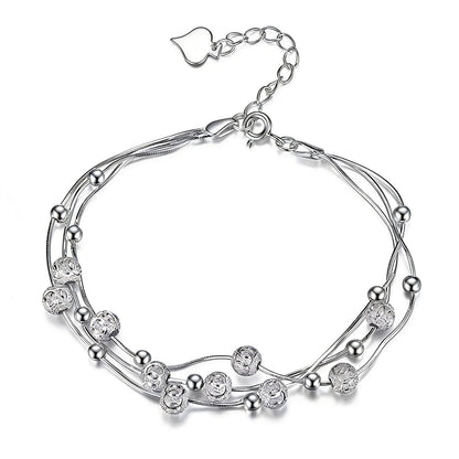XYPHIELLE Pulsera Mujer Plata 925 - Triple Cadena con Cuentas