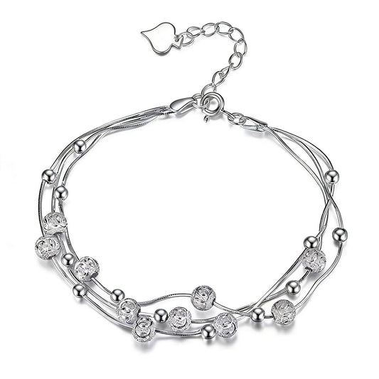 XYPHIELLE Pulsera Mujer Plata 925 - Triple Cadena con Cuentas