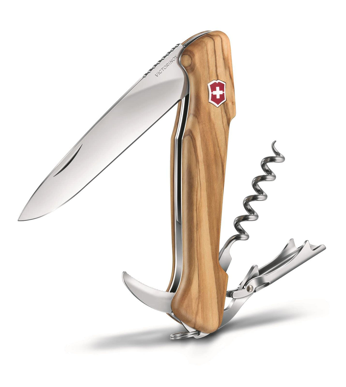 Victorinox Wine Master de Madera de Olivo con Funda de Piel, 130 mm, 6 Usos