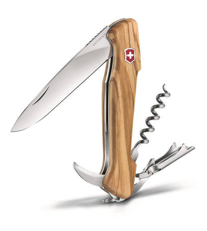 Victorinox Wine Master de Madera de Olivo con Funda de Piel, 130 mm, 6 Usos