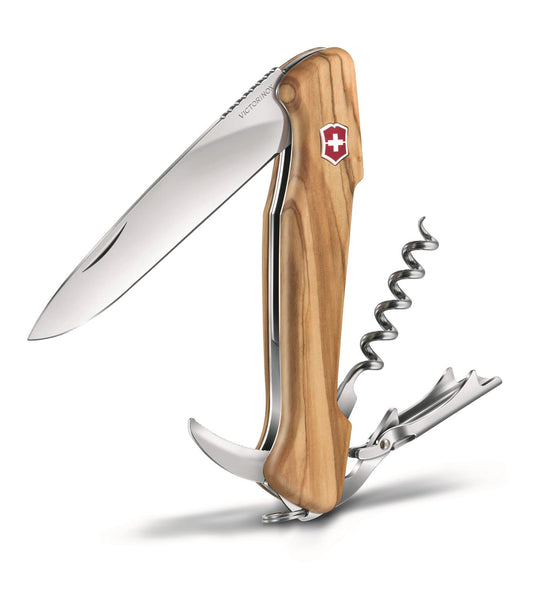Victorinox Wine Master de Madera de Olivo con Funda de Piel, 130 mm, 6 Usos