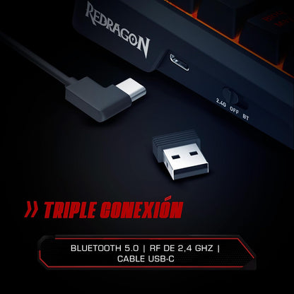 Redragon Teclado Gamer Mecanico Ucal K724 RGB, Inalambrico, LCD, Español