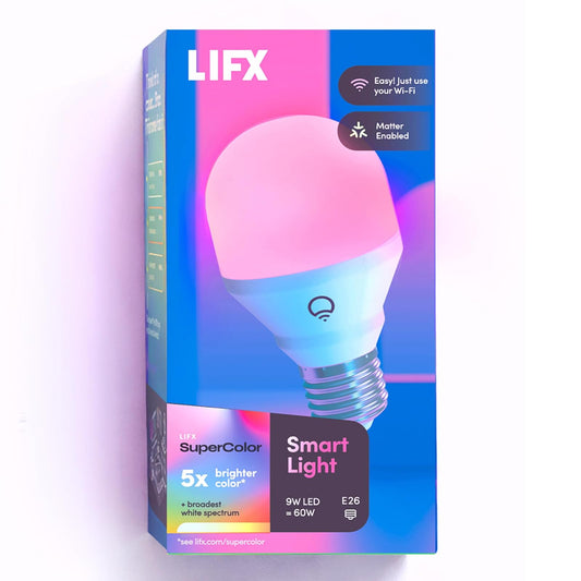 LIFX Color A19 800 lúmenes, miles de millones de colores y blancos, bombilla LED inteligente Wi-Fi, no requiere puente, funciona con Alexa, Hey Google, HomeKit y Siri.