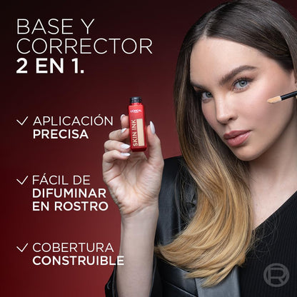 L'Oréal Paris Infallible Skin Ink Base y Corrector 2 en 1, Tono 270, 15 ml | Acabado mate, larga duración hasta por 48h, resistente a transferencias, textura ligera