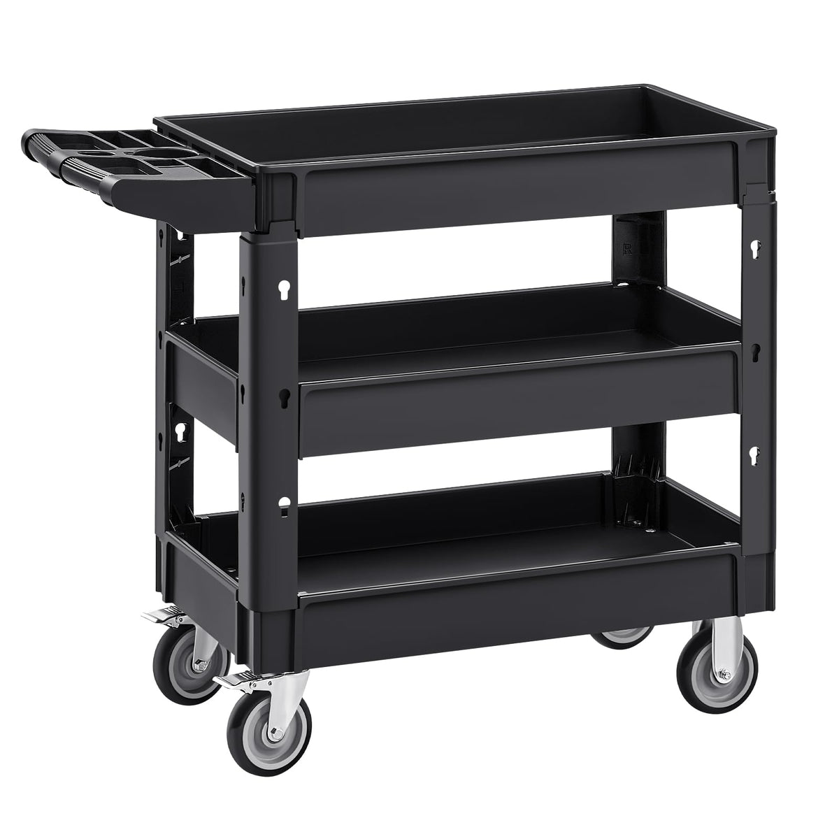 VEVOR Carro de Servicio utilitario, 3 estantes de 550 Libras de plástico Resistente con Ruedas giratorias de 360° (2 con Frenos), Estante de Labios medianos, Mango de Almacenamiento ergonómico para