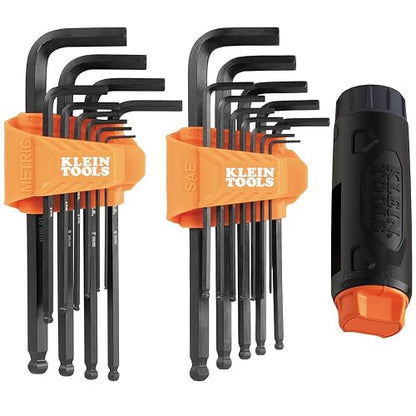 Klein Tools BLS22H - Juego de llaves hexagonales de 22 piezas, 1/16 a 3/8 pulgadas y 1.5 a 10 mm, con mango en T y protección contra la corrosión