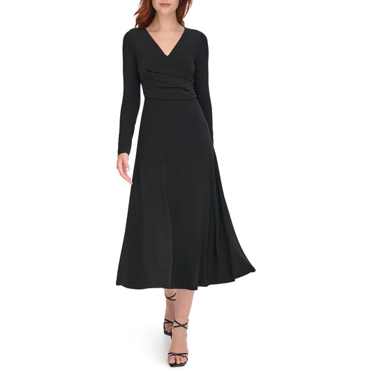 Tommy Hilfiger Long Sleeve V-Neck Side Drape Dress Vestido Mujer