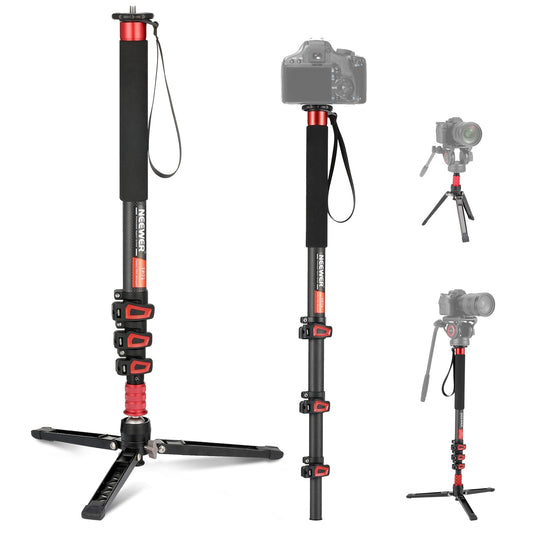 NEEWER 71,6" Monopié Cámara, Trípode Viaje Ligero Fibra Carbono con Base Desmontable para Grabación Video con Videocámara DSLR, Palo Selfie Telescópico y Trekking Bastón, Carga Máxima 6kg, TP71