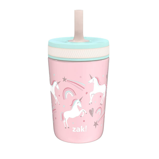 Zak Designs - Taza de paja para niños pequeños con diseño de unicornio de | última intervensión de BPA, acero inoxidable aislado, taza para beber, apto para vasos, apto para lavaplatos