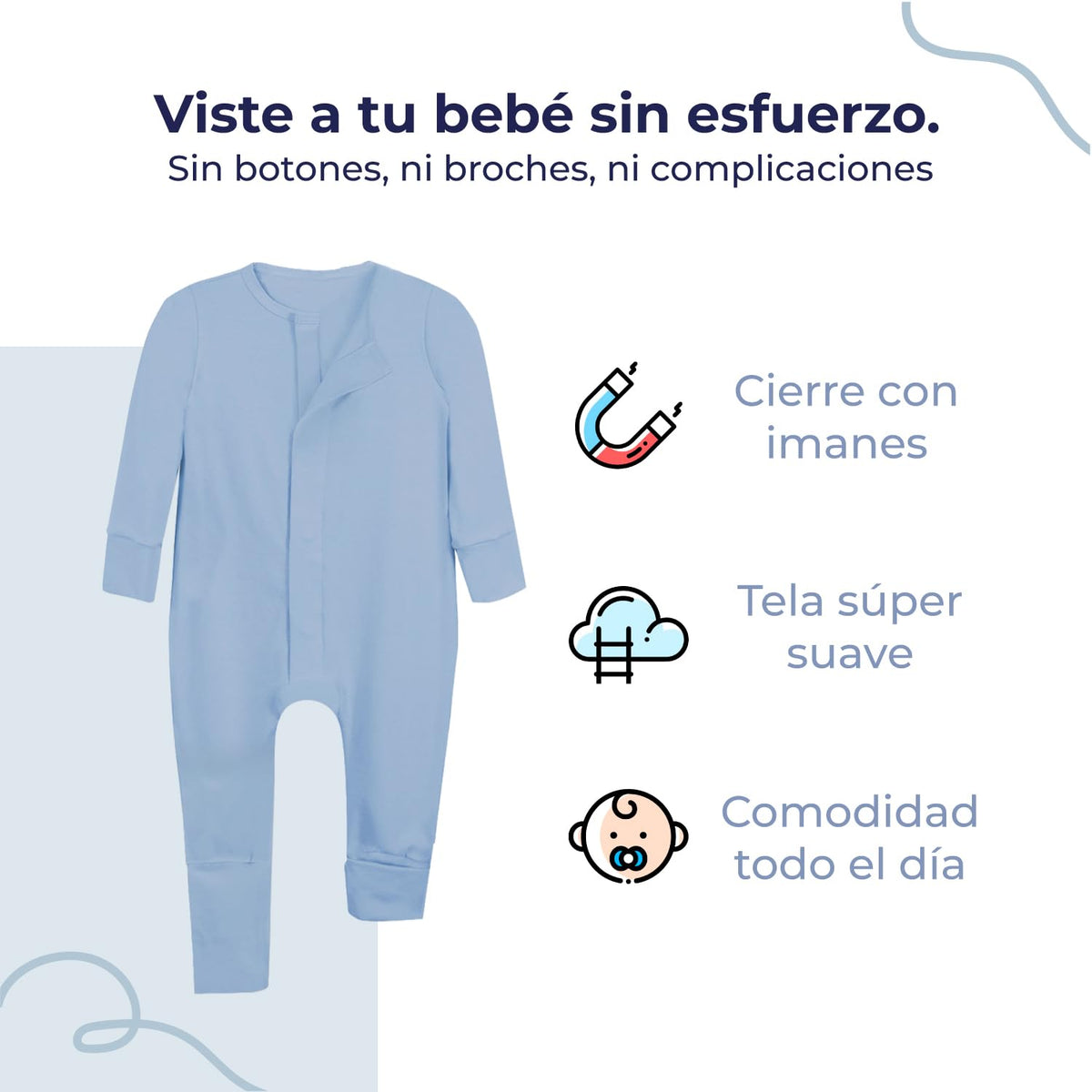 9months Baby Mameluco para Bebé Niña y Niño con Imanes Cierre Magnético Pañalero Manga Larga Algodón Suave Sin Pies Doblez Reversible Pijama Cómoda Mamelucos 4300-A