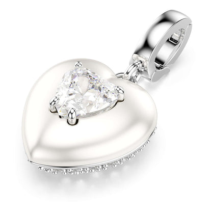 Abalorio de Swarovski Idyllia, corte mixto, revestimiento de color perla, corazón, blanco, baño de rodio