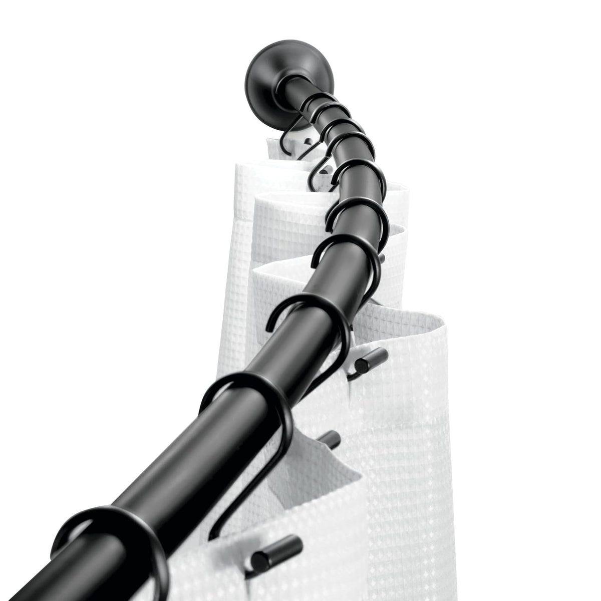 interDesign 79077 Wall Mounted Curved Bathroom Shower Curtain Rod Hardware Included, Adjustable, Matte Black, 41” x 72”