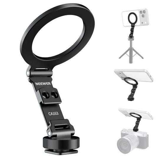 NEEWER Magnetic Tripod Phone Mount Cold Shoe Adapter,Alumnio Compacto Ligero Portátil Soporte Móvil Trípode Accesorio para Cámara, Compatible con MagSafe iPhone Samsung Android Grabación Vídeo, CA163