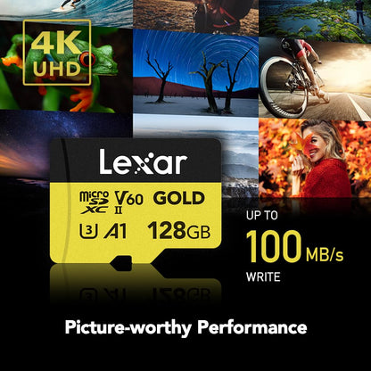 Tarjeta Lexar Profesional Oro microSDXC 128GB, UHS-II, C10, U3, V60, Full-HD & 4K Video, hasta 280MB/s de Lectura, para videógrafos Profesionales, Jugadores