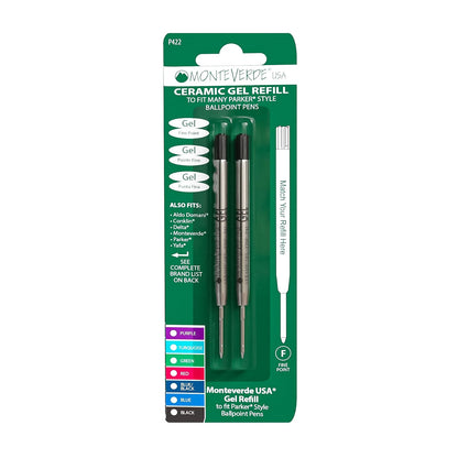 Monteverde recambio de bolígrafo en Gel para bolígrafos Parker, punta fina, 2 por paquete, Bolígrafo, Negro