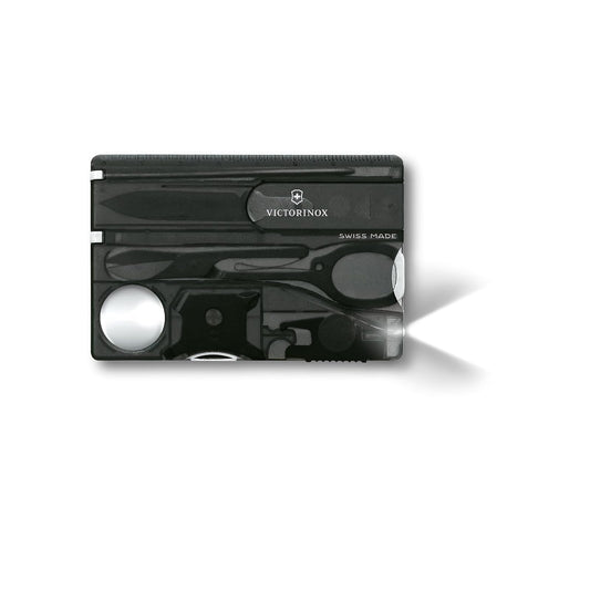 Victorinox 0.7333.T3 Swiss Card Lite con 13 Usos, carbón Transparente | Herramienta de cartera delgada para llevar todos los días con lupa, tijeras, cuchilla y destornilladores, 82 x 55 mm