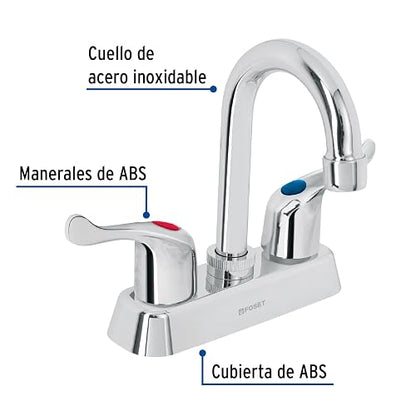Foset Basic MP-060P, Mezcladora plástica 4" cuello tipo bar para lavabo manerales de palanca