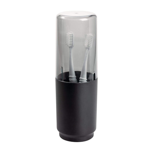 InterDesign Austin Covered Holder, Holds Regular and Electric Toothbrushes, Smoke/Matte Black