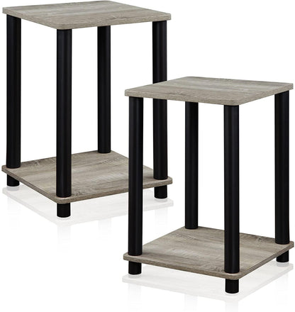 Furinno Turn-N-Tube Mesa Auxiliar, Individual o Paquete de 2 - 2-Pack, 2-Tiers - Contemporáneo - Roble Francés - Negro