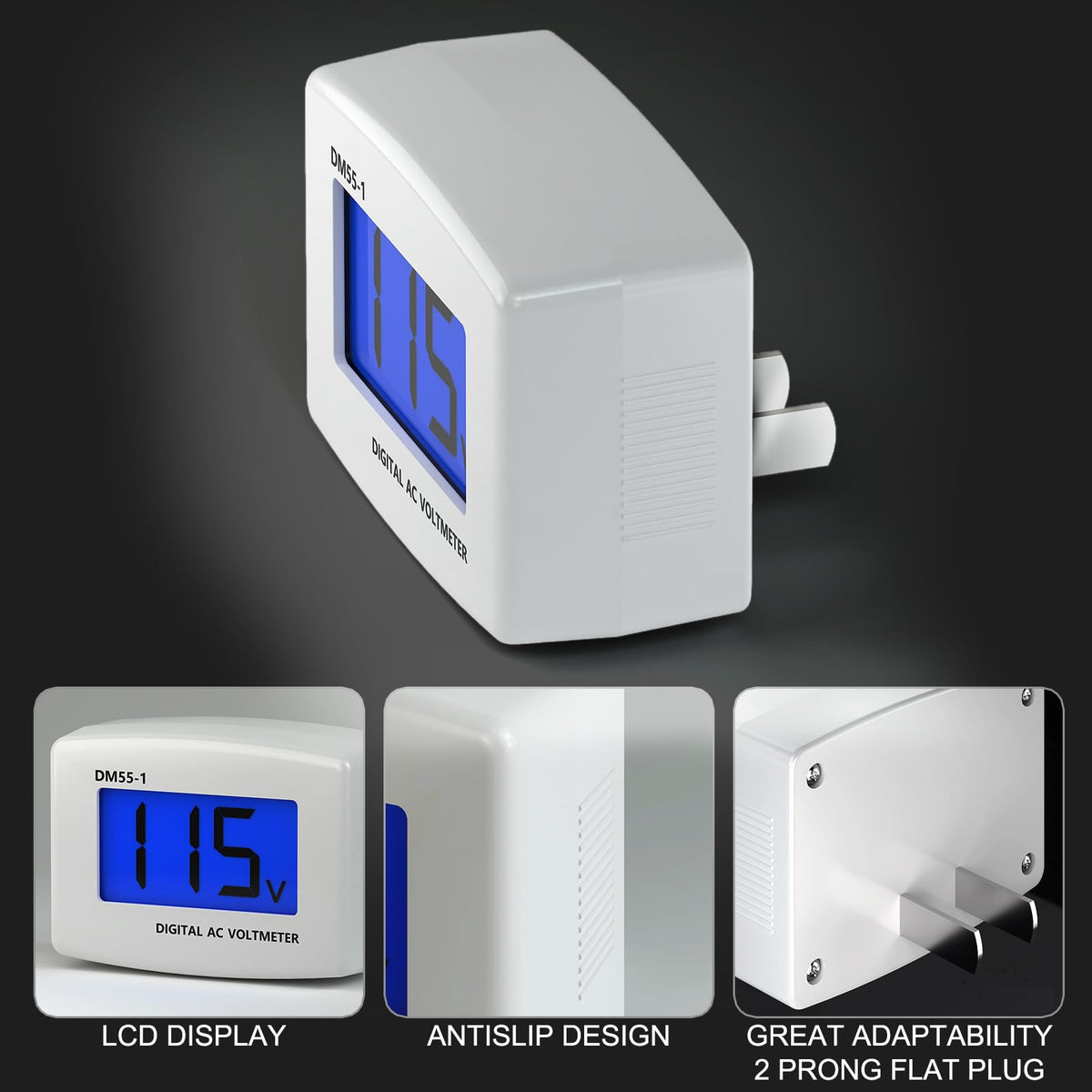 DROK 90538 Flat Plug AC 80-300V Voltage Panel Power Line Volt Test Monitor Gauge Meter AC 110V 220V Digital LCD Voltmeter