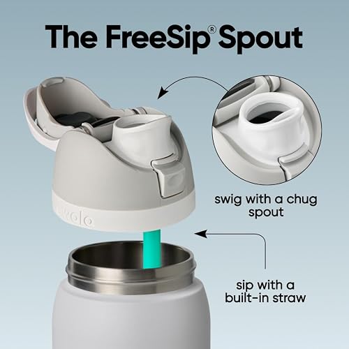 Owala FreeSip - Botella de agua aislada de acero inoxidable con popote para deportes, viajes y escuela, botella de agua deportiva sin BPA, 32 onzas, mezclilla