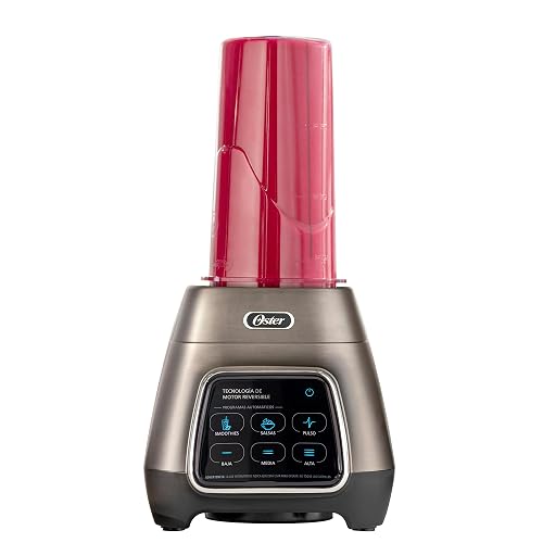 Oster® Licuadora, con Tecnología Reversible y Pantalla Táctil, 3 Velocidades y 2 Programas automáticos, 1000 W, Incluye un vaso Blend-N-Go, Plateada, BLSTPYG1312XBG