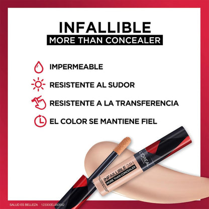 L'Oréal Paris corrector líquido de larga duración 24h, Infallible More than concealer,Tono 325 Bisque, 14.4ml