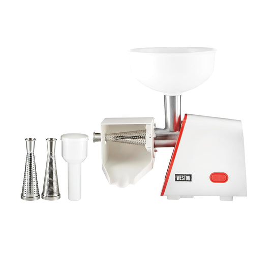 Weston Deluxe - Colador eléctrico de tomate, molino de alimentos, máquina de salsa para salsa, frutas, manzanas, bayas, 4 cuartos de galón (82-0250-W)