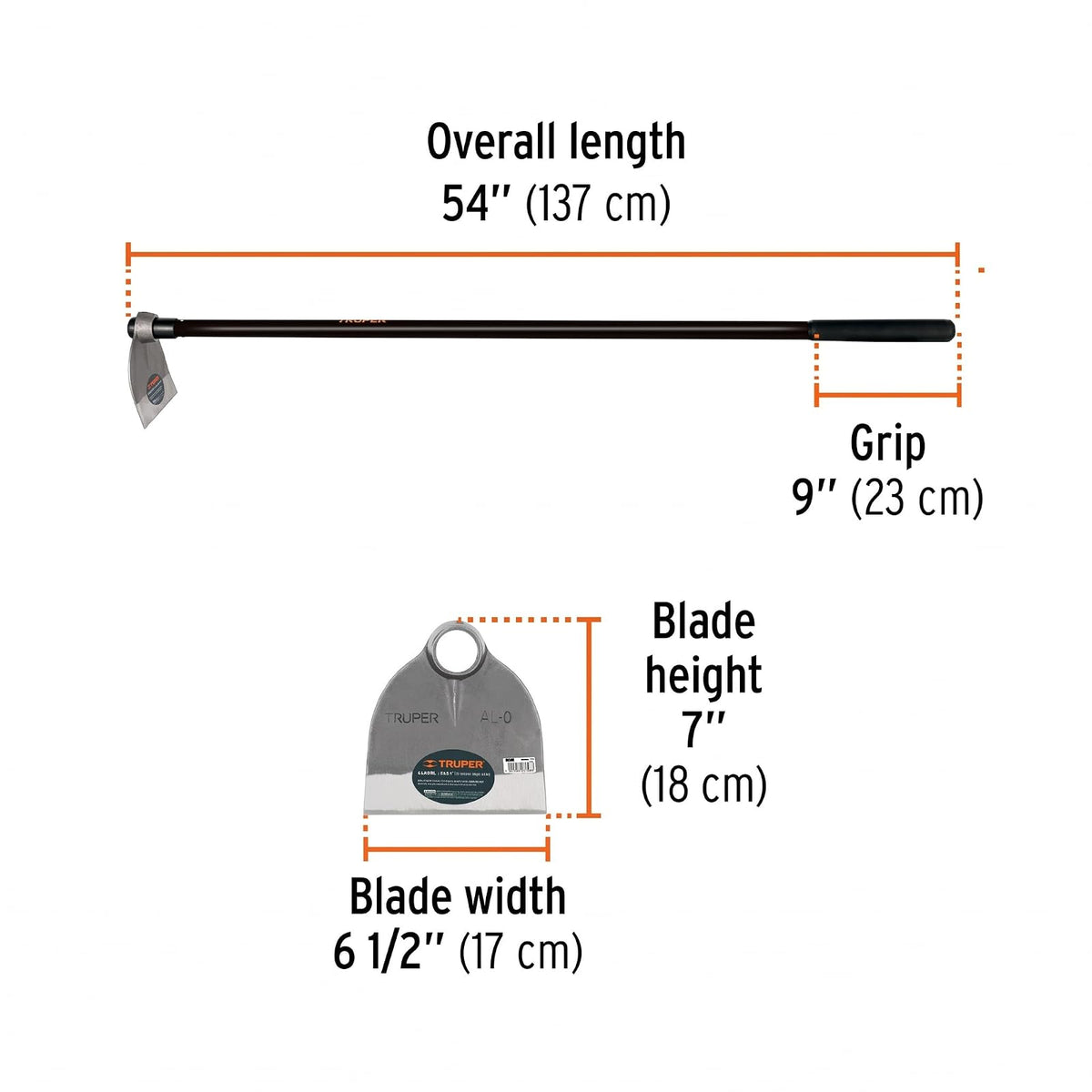 Truper AL-3M, Azadón Lane en acero, mango 54", 2.1 lb, No.3