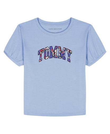 Tommy Hilfiger Playera de Manga Corta con Logo Bandera para Niña - 12-14 - Kentucky Blue Oversize