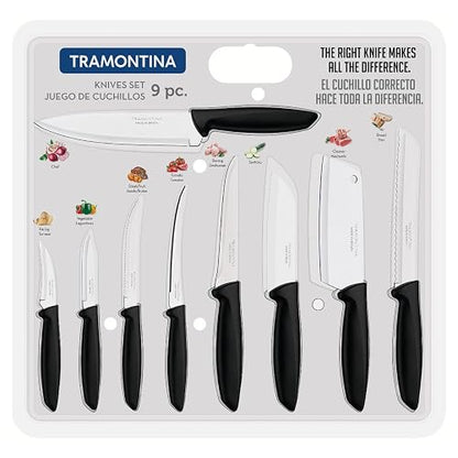 TRAMONTINA - Juego de Cuchillos de Cocina Plenus en Acero Inoxidable, 9 Piezas - Negro