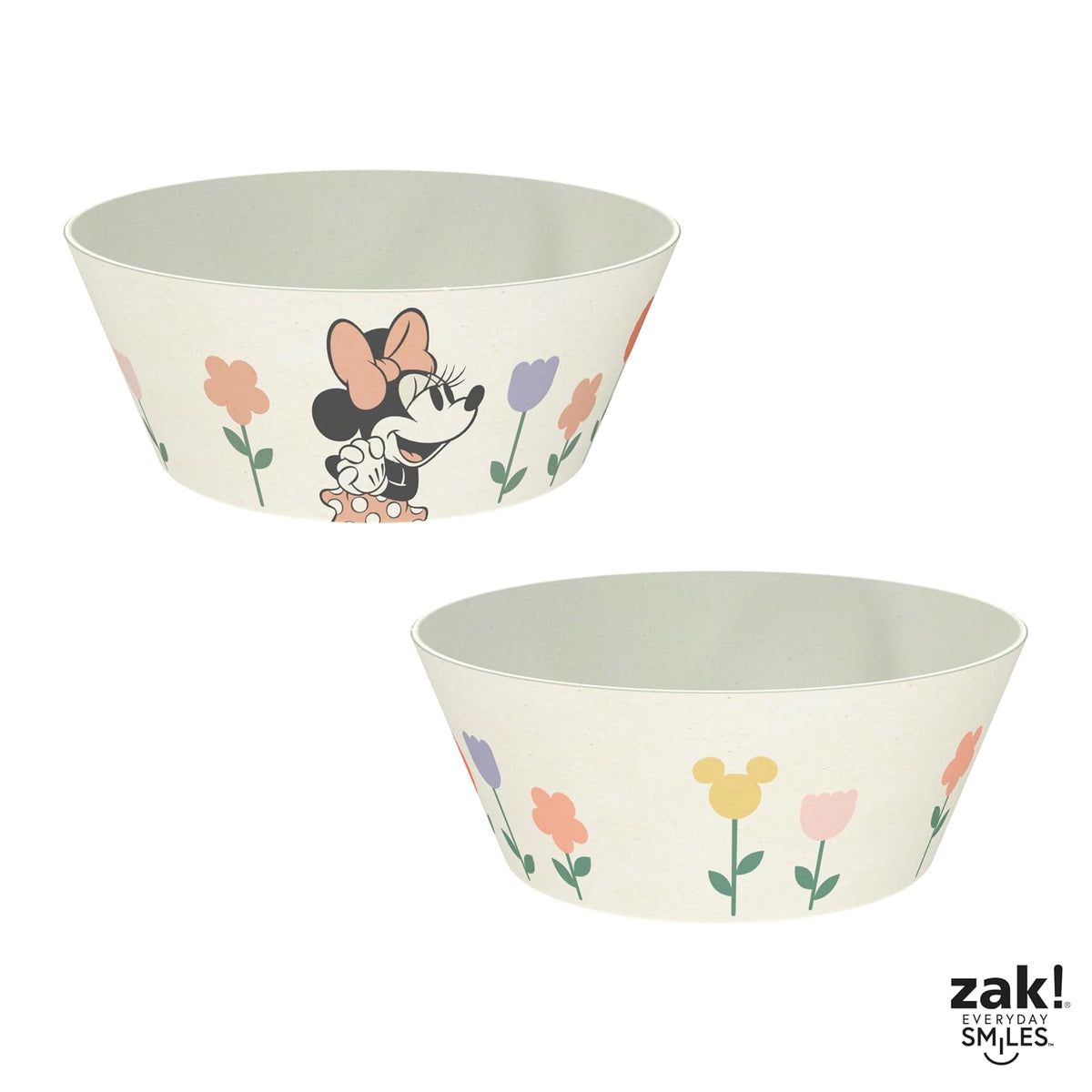 Zak Designs - Juego de vajilla para niños de Disney de 3 piezas, plato de bambú de melamina duradero y sostenible, tazón y vaso son perfectos para cenar con la familia (Minnie Mouse)