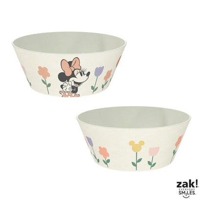 Zak Designs - Juego de vajilla para niños de Disney de 3 piezas, plato de bambú de melamina duradero y sostenible, tazón y vaso son perfectos para cenar con la familia (Minnie Mouse)