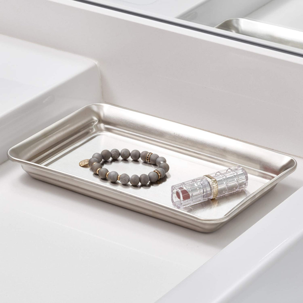 interDesign 02870 Countertop Guest Towel Tray, Bathroom Vanity Organizer, Brushed