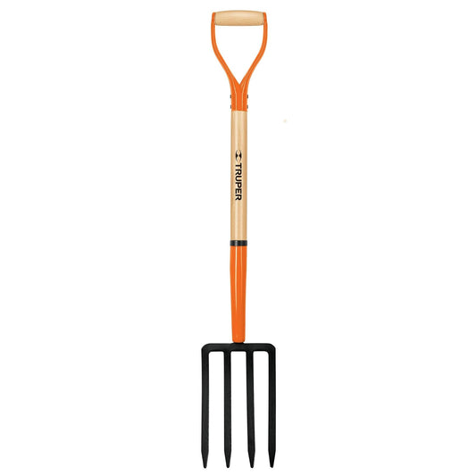 Truper BJ-4, Bieldo para jardín, 4 dientes, puño "Y", mango 30"