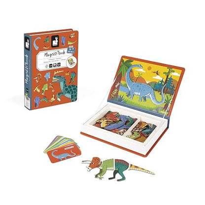 Janod - Magneti'Book Dinosaurios - Juego Educativo magnético 50 Piezas - Desarrollo de Habilidades motoras Finas y la imaginación - A Partir de 3 años