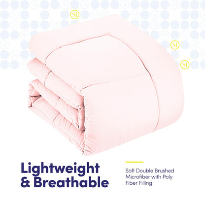 Sweet Home Collection - Juego de edredón de 7 Piezas, Color sólido, Manta Alternativa de plumón Suave para Todas Las Estaciones y sábanas de Microfibra de Lujo, Rosa pálido, tamaño matrimonial
