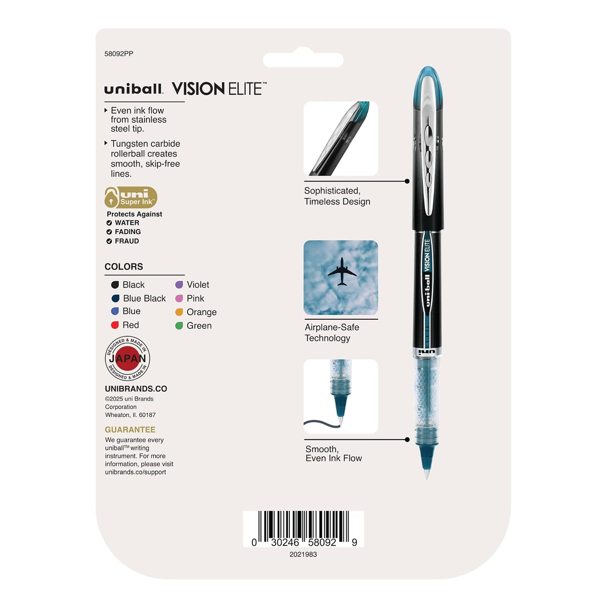 Sanford Uni-Ball Vision Elite Stick Micro Point Rollerball Pens, 0.5mm, 8 Colored Ink Pens (58092PP)