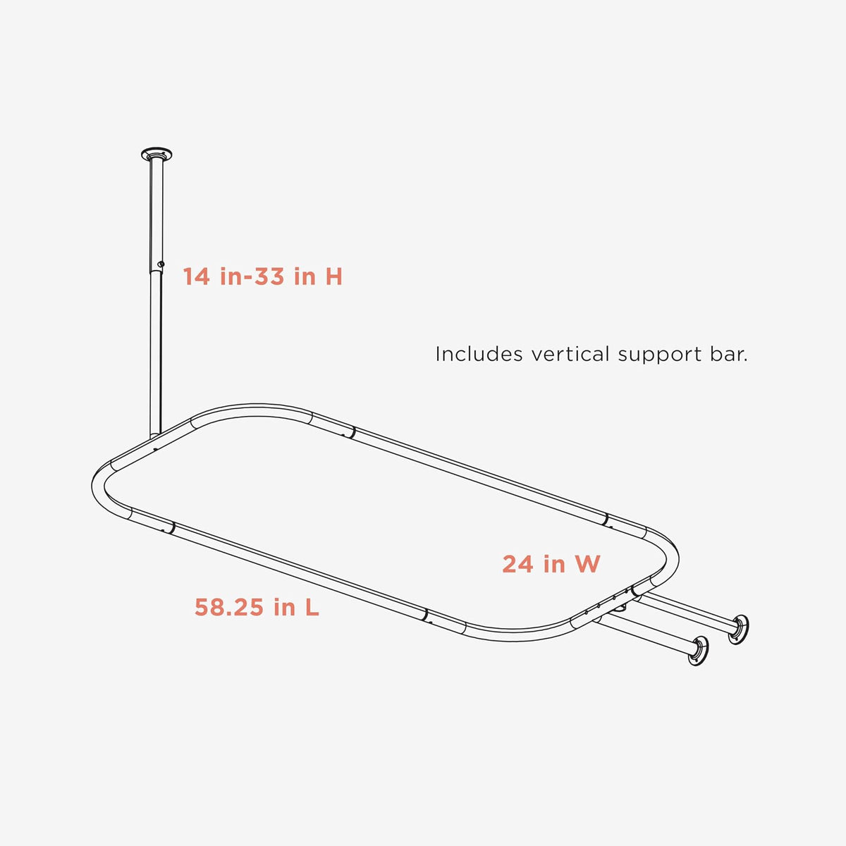 Zenna Home E60H1ALSS Cromado NeverRust - Barra de Ducha de 28 x 60 Pulgadas para bañeras Independientes y Patas de Garra