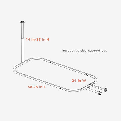Zenna Home E60H1ALSS Cromado NeverRust - Barra de Ducha de 28 x 60 Pulgadas para bañeras Independientes y Patas de Garra