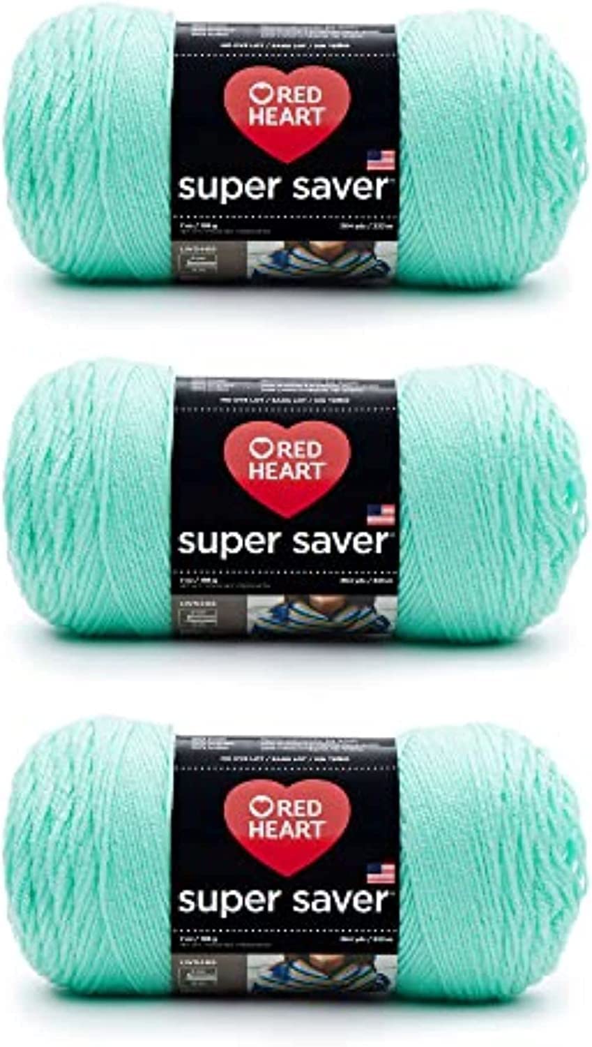 Red Heart Super Saver Estambre Acrílico, Varios Colores - Minty - Paquete de 3